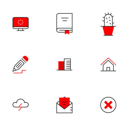 Vector set of different red business icon with monitor and cloud service on white backgroundのイラスト素材