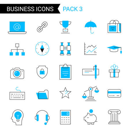 Vector set of different blue business icon with winner cup and credit card on white backgroundのイラスト素材