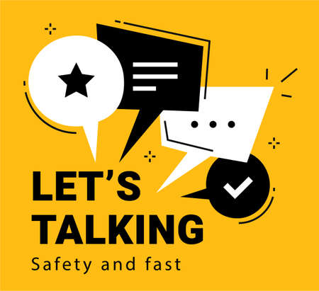 Vector illustartion of different speech bubble with icon. Communication concept on yellow backgroundのイラスト素材