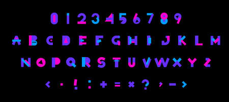 Vector color latin alphabet with numbers on dark backgroundのイラスト素材