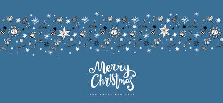 Christmas vector illustration with holiday elements on blue color backgrounds with textのイラスト素材