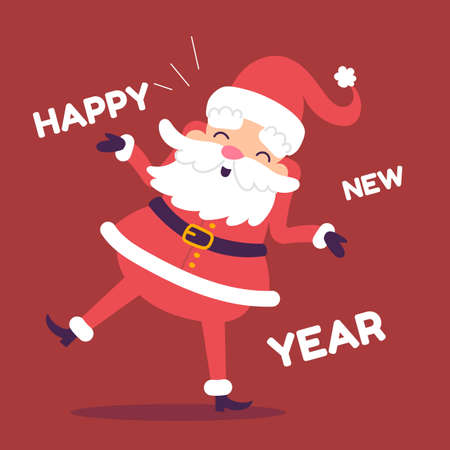 Vector christmas illustration of happy santa claus on red color backgroundのイラスト素材