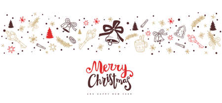Christmas vector illustration with bell and golden holiday elements on white color backgrounds with textのイラスト素材