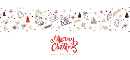 Christmas vector illustration with holly and golden holiday elements on white color backgrounds with textのイラスト素材