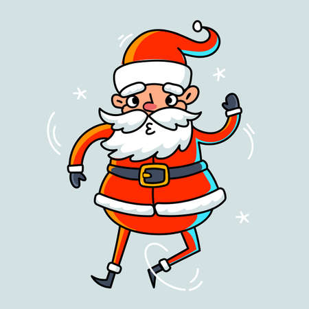 Vector christmas illustration of crazy dancing santa claus on color backgroundのイラスト素材