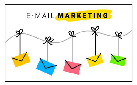 Vector illustration of garland with envelopes and text e-mail marketing on white backgroundのイラスト素材