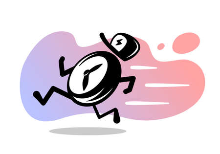 Vector illustration of fast running time, delivery alarm clock character on white backgroundのイラスト素材