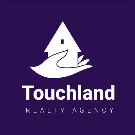 inverse color real estate Icon with home on hand with word touch land on dark backgroundのイラスト素材