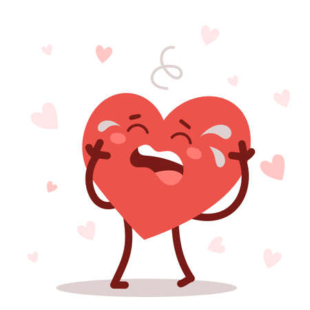 Vector red cute sad crying heart character on white background. Romantic flat style Valentine's Day illustration to express feelings of loveのイラスト素材