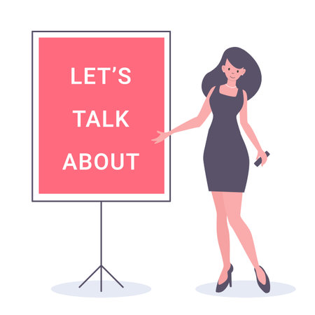 Vector business illustration of woman and flip chart board, flat style designのイラスト素材