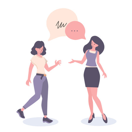 Vector business illustration of people communication, woman with speech bubble, flat styleのイラスト素材