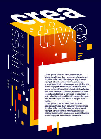 Vector creative template with word and text space on dark background. Isometric style designのイラスト素材
