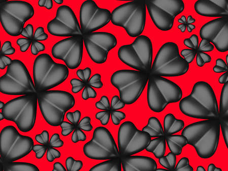 3d pattern with dark four leaf clover on red background. Saint Patricks Day design for greeting card, banner, poster, paperの写真素材