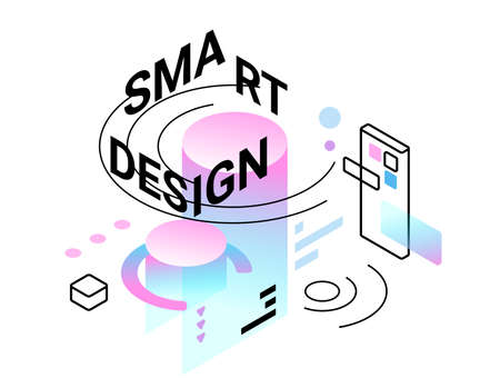 Vector Color Business Abstract Illustration with Word Smart Design and Smart Phone on White Backgroundのイラスト素材
