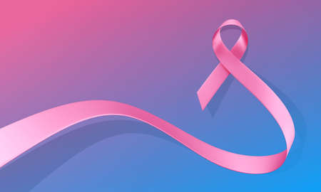 3d Template with Symbol of Breast Cancer Awareness Month Campaign on Gradient Color Background. Illustration of Pink Realistic Ribbon Breast Cancer Awareness. Design for Poster, Banner, Printの写真素材