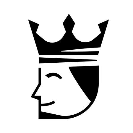 Vector Black Color Icon of Head of Man with Crown. Line Art Style Design of King on White Backgroundのイラスト素材