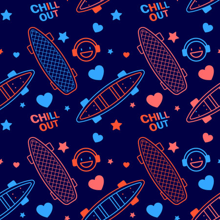 Vector Illustration of Red and Blue Color Cartoon Skate Board with Word and Heart. Skateboarding...