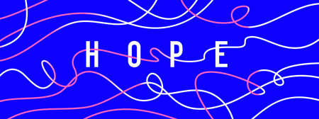 Vector Illustration with Word Hope and Color Line on Blue Color Background. Symbol of Psychological Support and Help. Flat Style Design for Poster, Banner, Printのイラスト素材