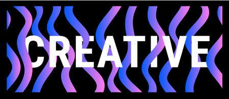 Vector Abstract Decorative Illustration of Vertical Colorful Neon Color Thick Wave Line Pattern and Word Creative on Black Background for Banner, Poster, Printのイラスト素材