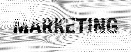 Vector Black and White Decorative Background with Wave Dot Pattern and Word Marketing. Business Abstract Illustration with Optical Effect for Banner, Poster, Printのイラスト素材