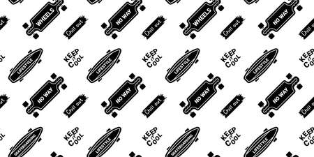 Vector Illustration of Black Board with Word. Skateboarding Seamless Pattern with Cartoon Skate Board. Line Art Style Skate on White Background for T-shirt and Paper Printのイラスト素材