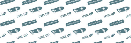 Vector Skateboarding Seamless Pattern with Cartoon Skate Board. Line Art Style Illustration of Board...
