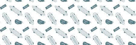 Skateboarding Seamless Pattern with Cartoon Penny Skate Board. Vector Illustration of Board with...