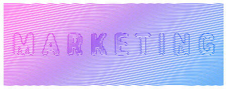 Vector Color Decorative Background with Wave Line Pattern and Word Marketing. Business Abstract Illustration with Optical Effect for Banner, Poster, Printのイラスト素材