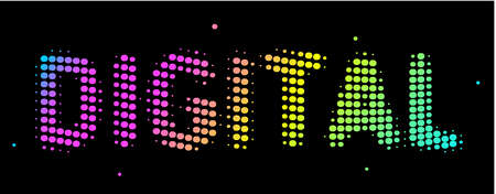 Vector Rainbow Color Decorative Background with Dot Pattern and Word Digital. Business Abstract Illustration with Optical Effect for Banner, Poster, Printのイラスト素材
