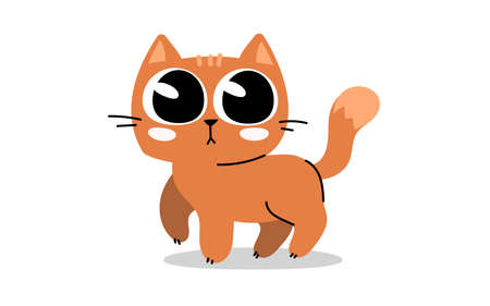 Vector illustration of happy cute cat character with big eyes on white color background. Flat line art style design of red animal cat for web, site, banner, poster, child cardのイラスト素材