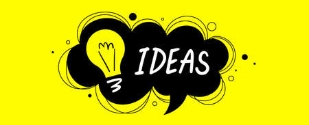 Vector illustration of speech bubble cloud with word ideas and light bulb. Business abstract decorative background with word ideas and light bulb for business banner, poster, printのイラスト素材