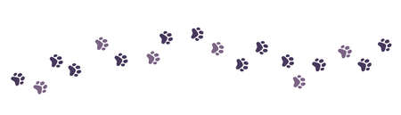 Vector illustration of path of animal paw print on white color background. Flat style design of seamless pattern with cat paw for web, site, banner, poster, cardのイラスト素材