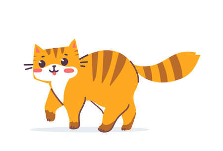 Vector illustration of happy cute striped red cat character on white color background. Flat line art style design of walking animal tiger cat. Symbol of New Year 2022 for web, greeting card, bannerのイラスト素材