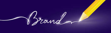 Vector illustration of realistic pencil and word brand on dark background. Business abstract decorative background with word brand for business banner, magic poster, printのイラスト素材