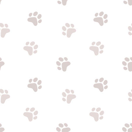 Vector illustration of animal paw print on white color background. Flat style design of seamless pattern with cat paw for web, site, banner, poster, cardのイラスト素材