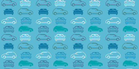 Vector horizontal illustration of line car on blue color background. Line art style design of car...