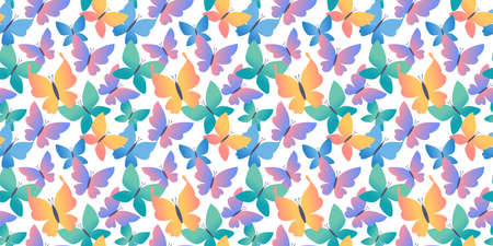 Colorful design of seamless pattern with butterfly for web, banner, print, textile, greeting card. Vector seamless pattern with beautiful butterfly on white color backgroundのイラスト素材