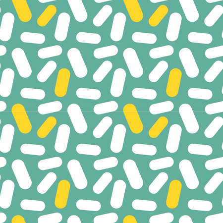 Vector simple illustration with white and yellow color line on green background. Flat style seamless pattern design with line shape for web, site, banner, print, textileのイラスト素材
