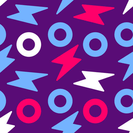Vector simple illustration with flash and circle on color background. Flat style seamless pattern design with shape for web, site, banner, print, textileのイラスト素材