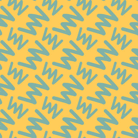 Vector simple illustration with green color wave zigzag on yellow background. Flat style seamless pattern design with zigzag shape for web, site, banner, print, textileのイラスト素材