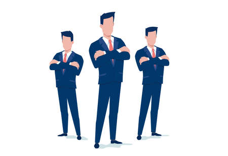 Vector business illustration of business team of man on white color background. Flat style design of super team manager for social media banner, marketing posterのイラスト素材
