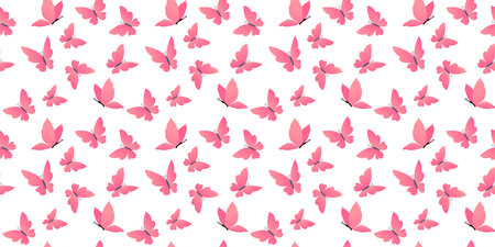 Vector seamless pattern with pink beautiful butterfly on white color background. Colorful design of seamless pattern with different butterfly for web, banner, print, textile, greeting cardのイラスト素材