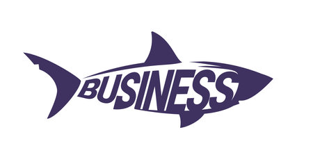 Vector business illustration of silhouette of fish shark on white background with word business. Flat style design of dangerous fish shark for web, site, banner, poster, stickerのイラスト素材