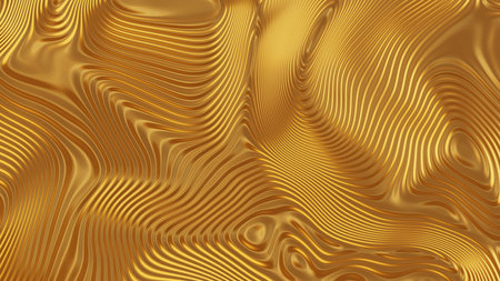 3d golden wavy texture. Shine metal yellow background. Decorative pattern design with wave for web, site, banner, printの写真素材