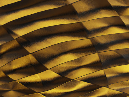 Shine metal yellow background with black line. 3d gold and black stripe texture. Decorative pattern design with relief wave and stripe for web, site, banner, printの写真素材