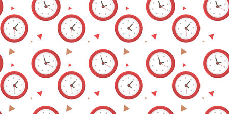 Vector business illustration with wall clock on white color background. Flat style design of seamless pattern with clock for web, site, banner, printのイラスト素材