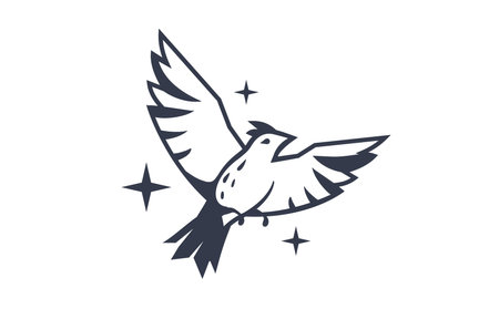 Vector illustration of beautiful flying bird on white color background. Black and white line art style design of bird for web, banner, print, textile, greeting cardのイラスト素材