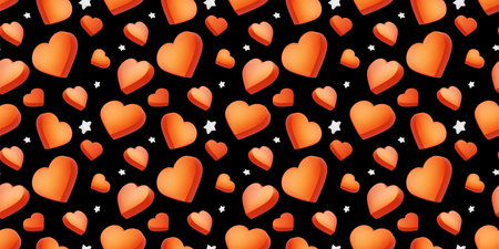 3d romantic seamless pattern with red heart on black color background with star. 3d design of love illustration for banner, poster, webの写真素材