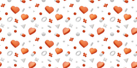 3d medical seamless pattern with heart and pill on white color background. 3d design of medicine illustration for banner, poster, webの写真素材