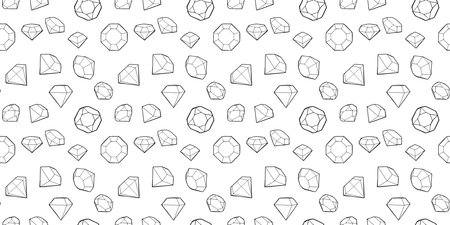 Vector seamless pattern of beautiful diamond on white color background. Black and white line art style design of different diamond for web, banner, print, textileのイラスト素材